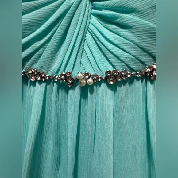 NWOT David’s Bridal Aqua with Rhinestone Belt Bridesmaid Dress - Picture 11 of 16